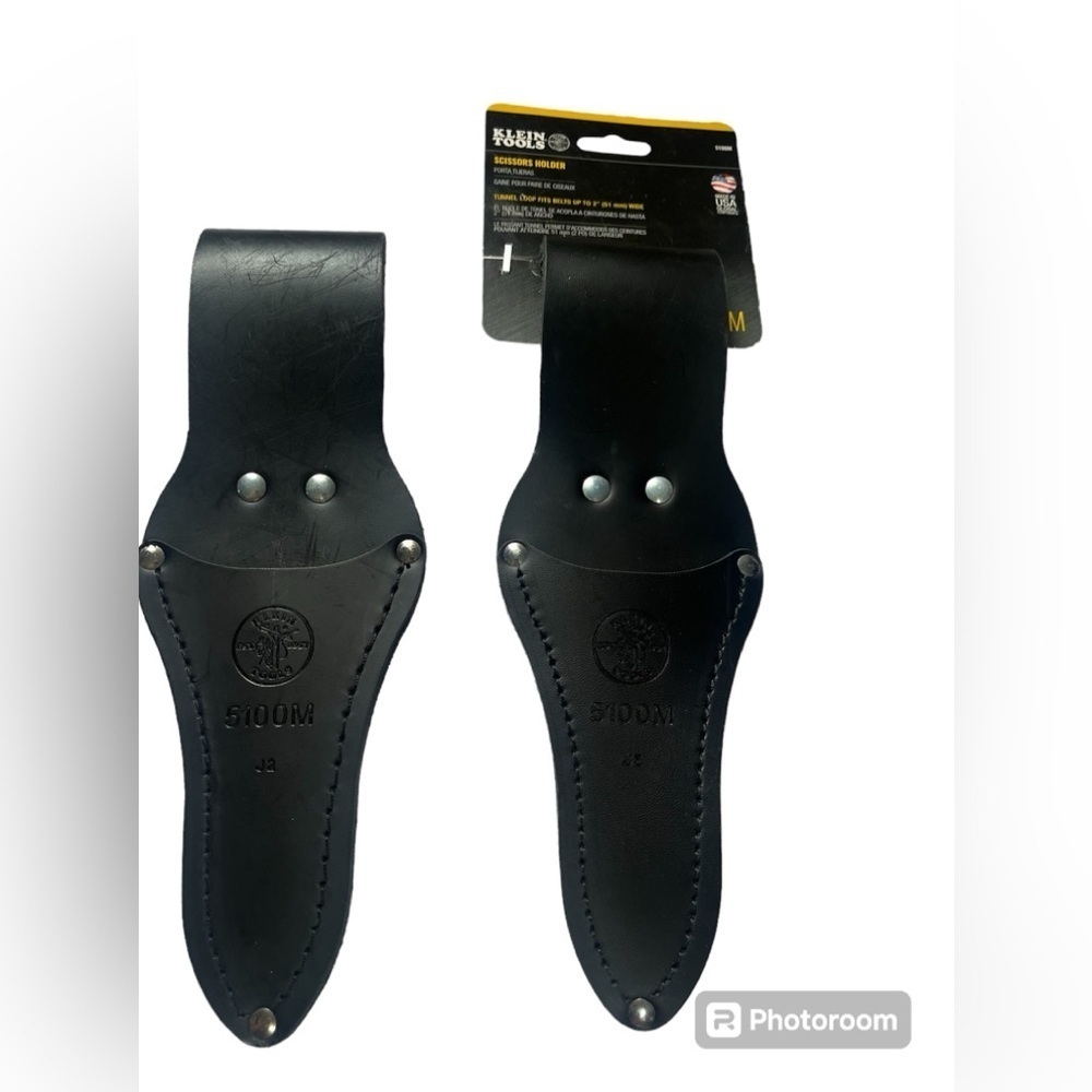 NWT Klein Tools 2 Pc Black Leather Scissors Belt Holder